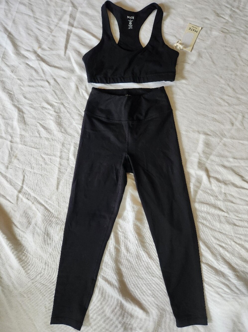 NWT MATE The Label Black Activewear Set Midi Leggings & Sports Bra Size S